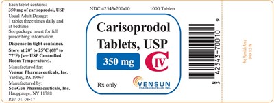 This Is A Picture Of The Label Carisoprodol Tablets, Usp, 350 mg, 1000s Count. (Carisoprodol Tabs 350mg 1000ct)